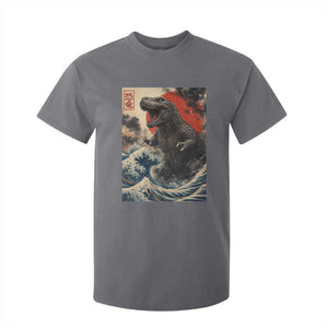 Japanese Dinosaur T Shirt For Kid Vintage Great Wave Monster Epic Giant Monster Ukiyo-e Style TS10 Charcoal Print Your Wear