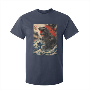Japanese Dinosaur T Shirt For Kid Vintage Great Wave Monster Epic Giant Monster Ukiyo-e Style TS10 Navy Print Your Wear