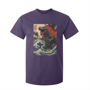 Japanese Dinosaur T Shirt For Kid Vintage Great Wave Monster Epic Giant Monster Ukiyo-e Style TS10 Purple Print Your Wear