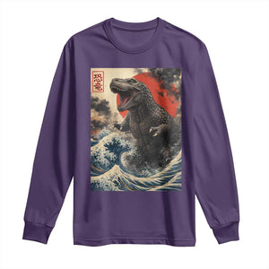 Japanese Dinosaur Long Sleeve Shirt Vintage Great Wave Monster Epic Giant Monster Ukiyo-e Style TS10 Purple Print Your Wear
