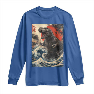 Japanese Dinosaur Long Sleeve Shirt Vintage Great Wave Monster Epic Giant Monster Ukiyo-e Style TS10 Royal Blue Print Your Wear