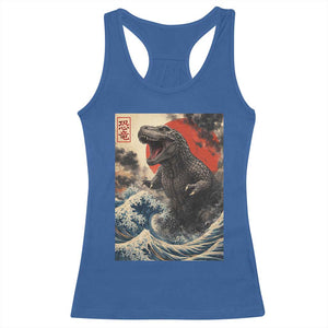 Japanese Dinosaur Racerback Tank Top Vintage Great Wave Monster Epic Giant Monster Ukiyo-e Style TS10 Royal Blue Print Your Wear