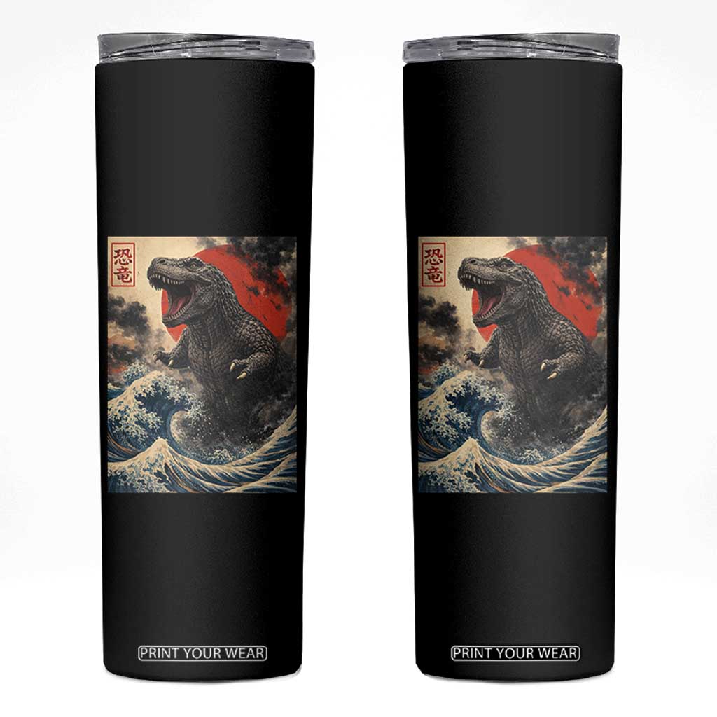 Japanese Dinosaur Skinny Tumbler Vintage Great Wave Monster Epic Giant Monster Ukiyo-e Style TS10 Black Print Your Wear