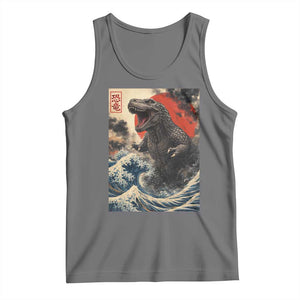 Japanese Dinosaur Tank Top Vintage Great Wave Monster Epic Giant Monster Ukiyo-e Style TS10 Black Heather Print Your Wear