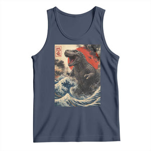Japanese Dinosaur Tank Top Vintage Great Wave Monster Epic Giant Monster Ukiyo-e Style TS10 Navy Print Your Wear