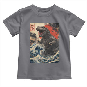 Japanese Dinosaur Toddler T Shirt Vintage Great Wave Monster Epic Giant Monster Ukiyo-e Style TS10 Charcoal Print Your Wear