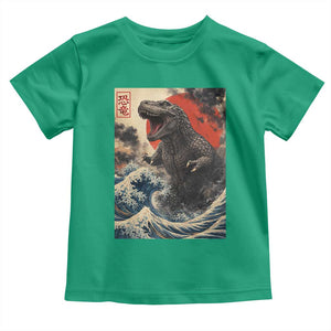 Japanese Dinosaur Toddler T Shirt Vintage Great Wave Monster Epic Giant Monster Ukiyo-e Style TS10 Irish Green Print Your Wear