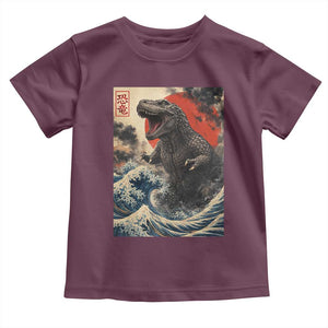 Japanese Dinosaur Toddler T Shirt Vintage Great Wave Monster Epic Giant Monster Ukiyo-e Style TS10 Maroon Print Your Wear