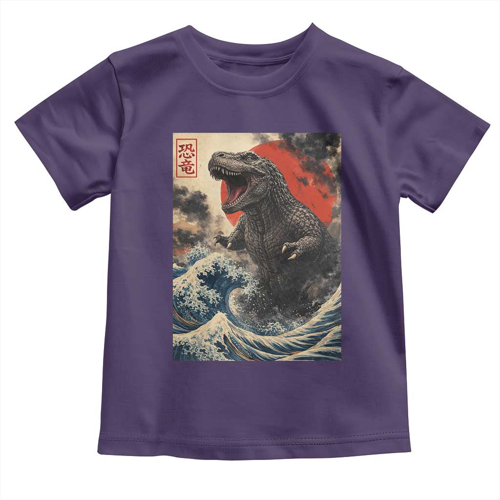 Japanese Dinosaur Toddler T Shirt Vintage Great Wave Monster Epic Giant Monster Ukiyo-e Style TS10 Purple Print Your Wear