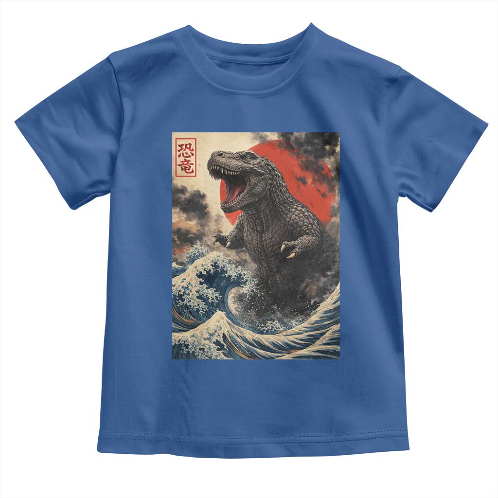 Japanese Dinosaur Toddler T Shirt Vintage Great Wave Monster Epic Giant Monster Ukiyo-e Style TS10 Royal Blue Print Your Wear