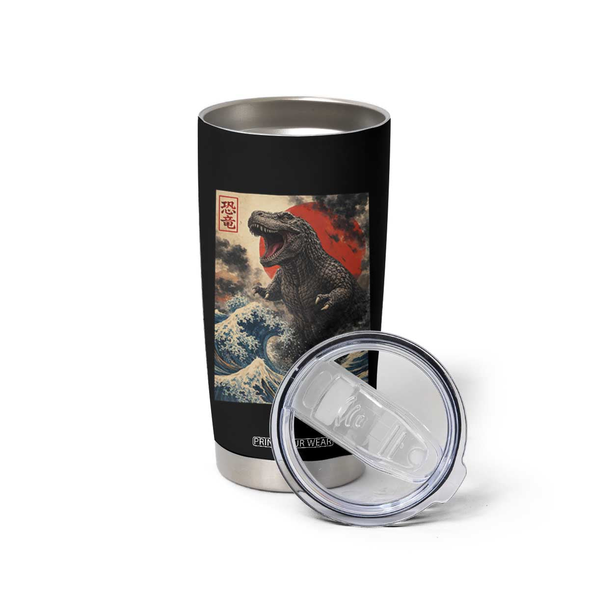 Japanese Dinosaur Tumbler Cup Vintage Great Wave Monster Epic Giant Monster Ukiyo-e Style TS10 Print Your Wear