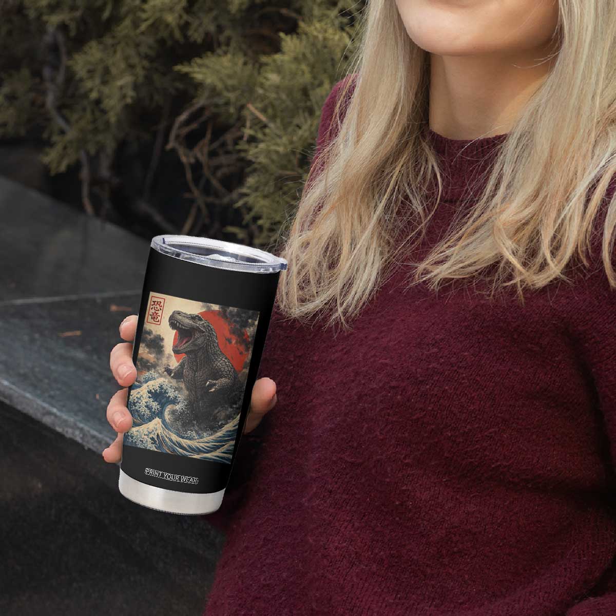Japanese Dinosaur Tumbler Cup Vintage Great Wave Monster Epic Giant Monster Ukiyo-e Style TS10 Print Your Wear