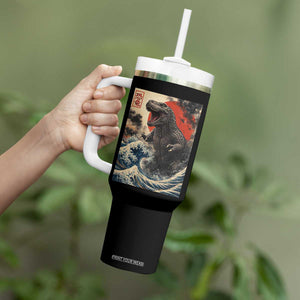 Japanese Dinosaur Tumbler With Handle Vintage Great Wave Monster Epic Giant Monster Ukiyo-e Style TS10 Print Your Wear