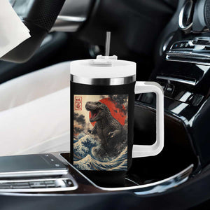 Japanese Dinosaur Tumbler With Handle Vintage Great Wave Monster Epic Giant Monster Ukiyo-e Style TS10 Print Your Wear