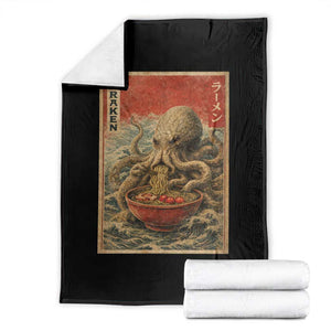 Sea Monster Eating Ramen Throw Blanket Vintage Graphic Japanese Lover Ukiyo-e Art TS10 Black Print Your Wear