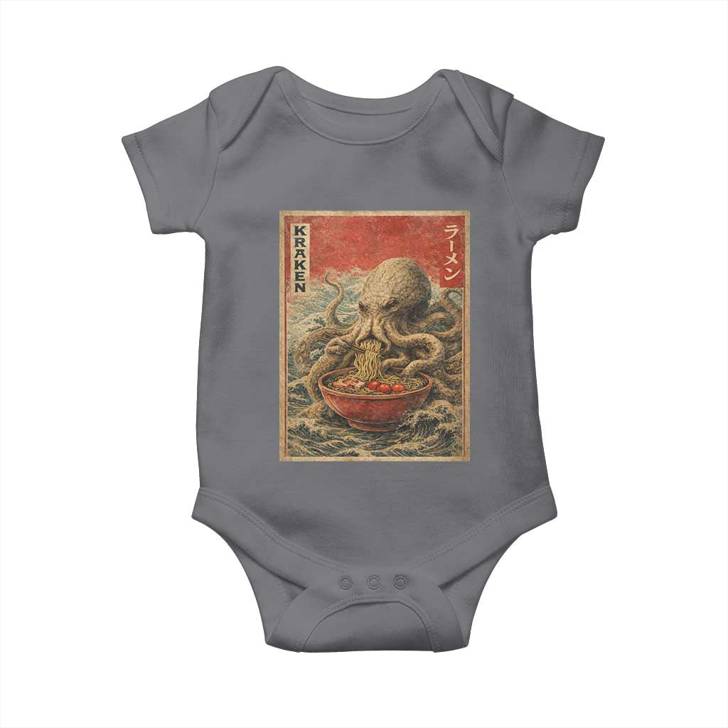Sea Monster Eating Ramen Baby Onesie Vintage Graphic Japanese Lover Ukiyo-e Art TS10 Charcoal Print Your Wear