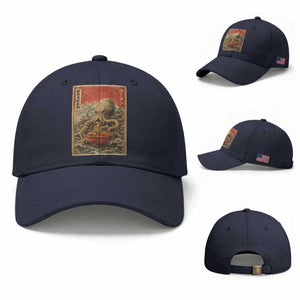Sea Monster Eating Ramen Baseball Cap Vintage Graphic Japanese Lover Ukiyo-e Art TS10 Baseball Cap Universal Fit Navy Print Your Wear