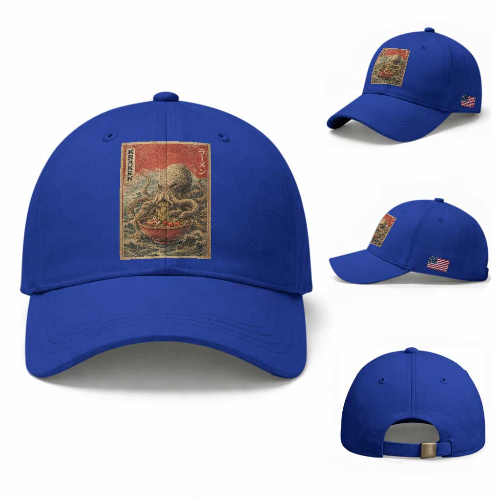 Sea Monster Eating Ramen Baseball Cap Vintage Graphic Japanese Lover Ukiyo-e Art TS10 Baseball Cap Universal Fit Royal Blue Print Your Wear