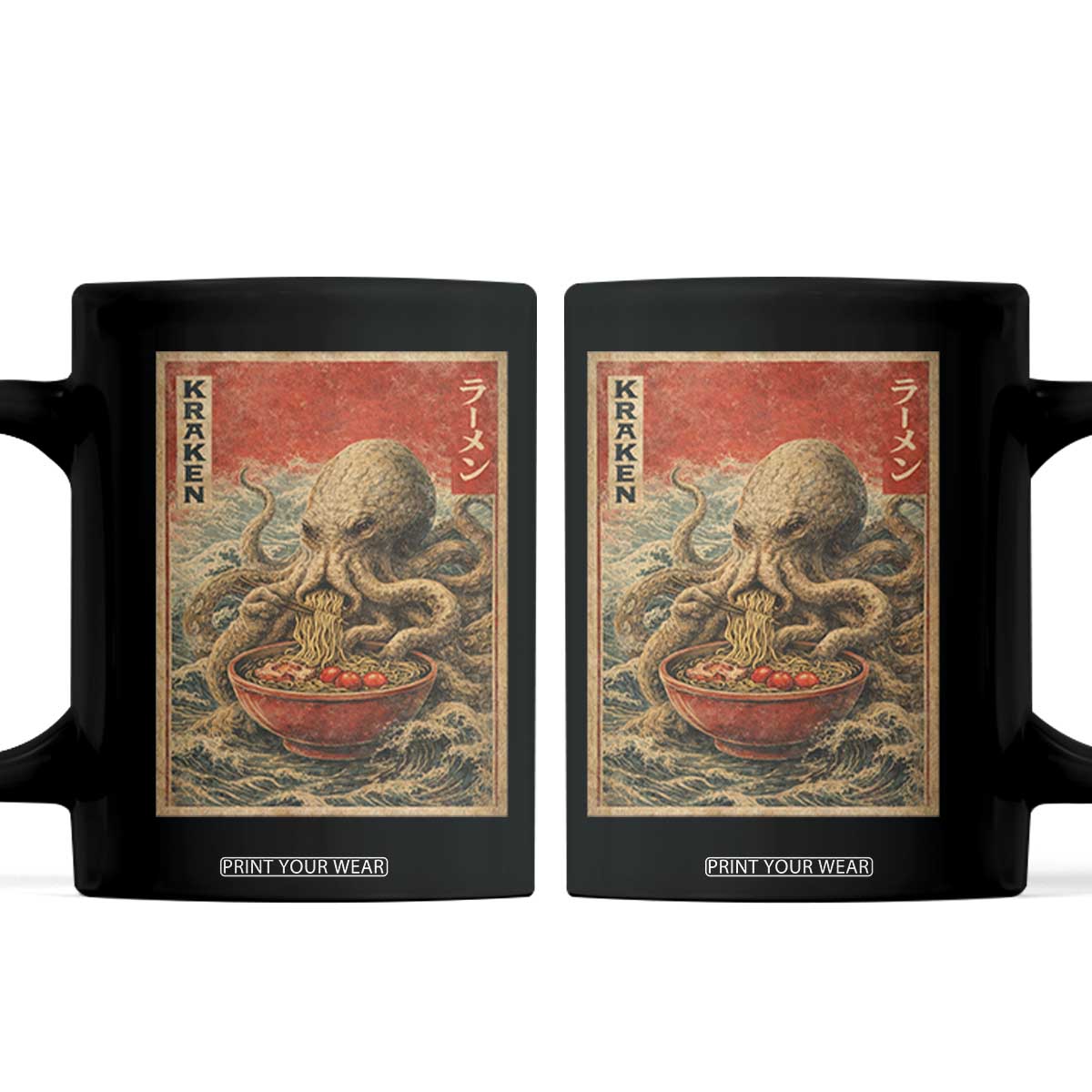 Sea Monster Eating Ramen Coffee Mug Vintage Graphic Japanese Lover Ukiyo-e Art TS10 Black Print Your Wear