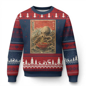 Sea Monster Eating Ramen Ugly Christmas Sweater Vintage Graphic Japanese Lover Ukiyo-e Art TS10 Navy Red Print Your Wear