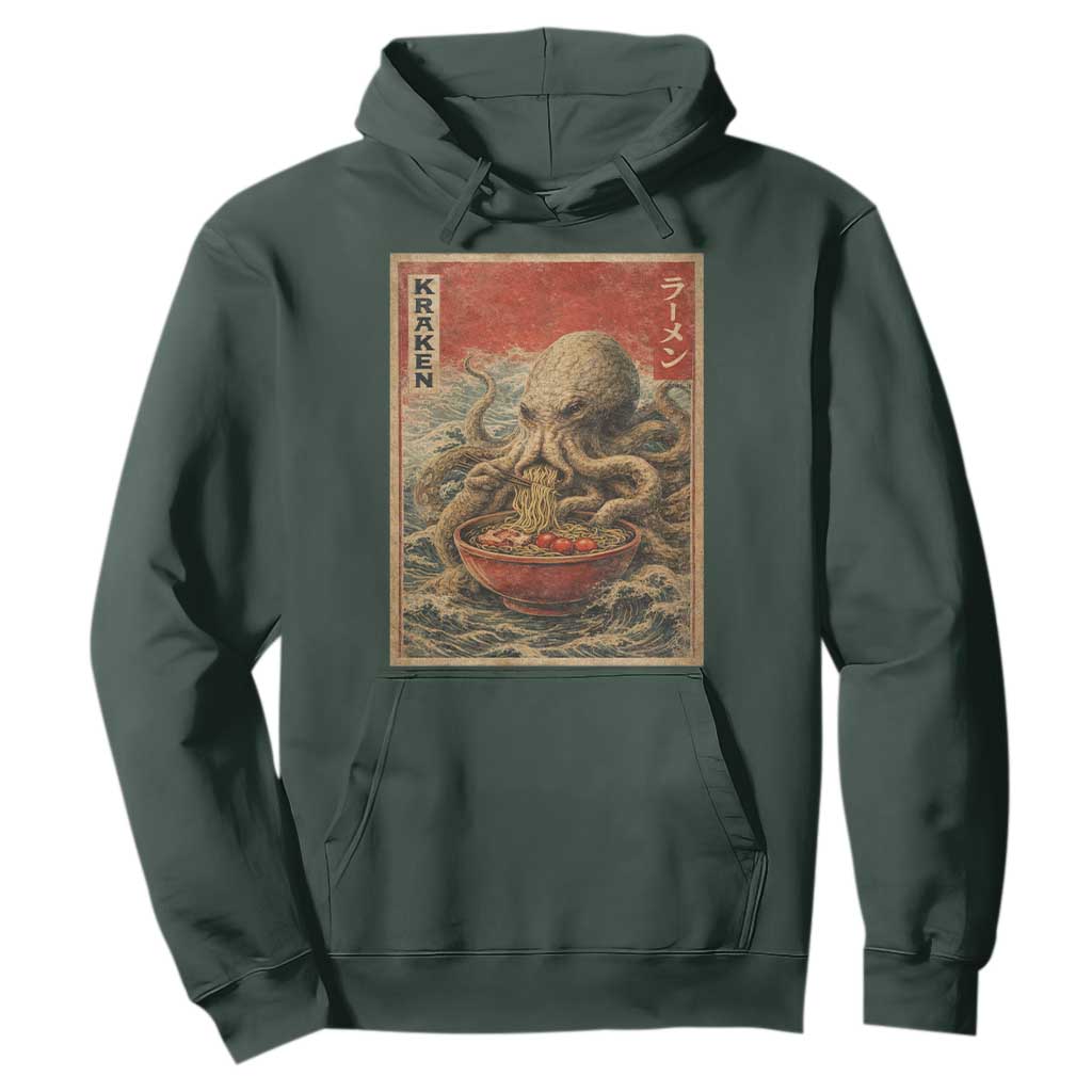 Sea Monster Eating Ramen Hoodie Vintage Graphic Japanese Lover Ukiyo-e Art TS10 Dark Forest Green Print Your Wear