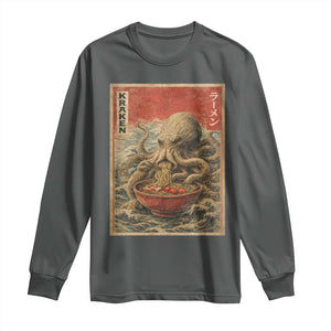Sea Monster Eating Ramen Long Sleeve Shirt Vintage Graphic Japanese Lover Ukiyo-e Art TS10 Dark Heather Print Your Wear