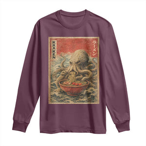 Sea Monster Eating Ramen Long Sleeve Shirt Vintage Graphic Japanese Lover Ukiyo-e Art TS10 Maroon Print Your Wear