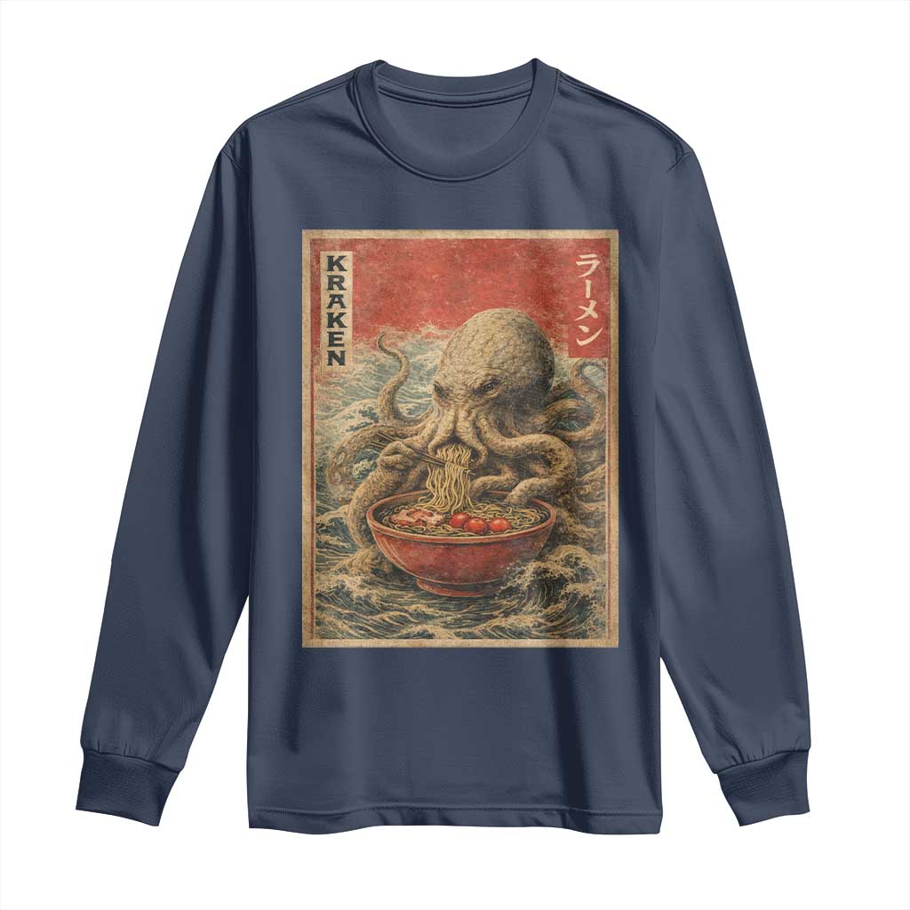 Sea Monster Eating Ramen Long Sleeve Shirt Vintage Graphic Japanese Lover Ukiyo-e Art TS10 Navy Print Your Wear