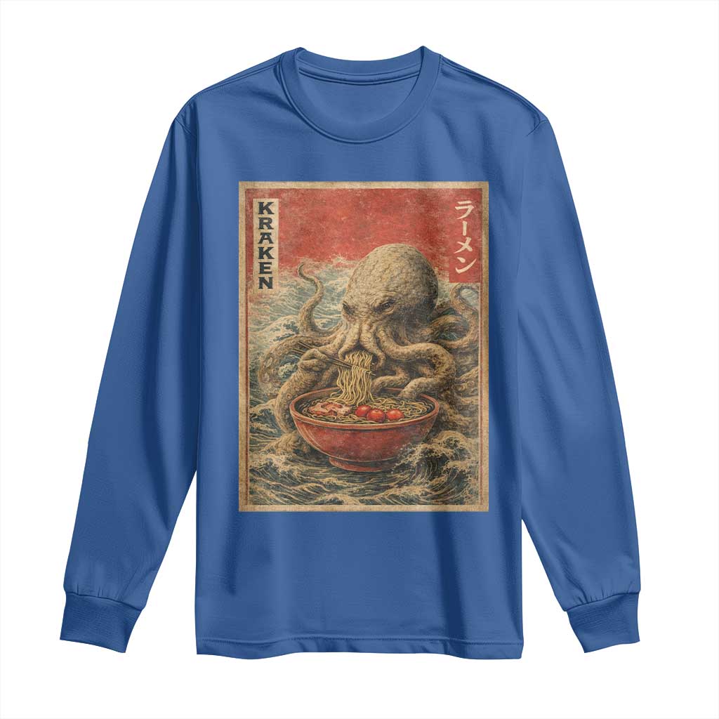 Sea Monster Eating Ramen Long Sleeve Shirt Vintage Graphic Japanese Lover Ukiyo-e Art TS10 Royal Blue Print Your Wear