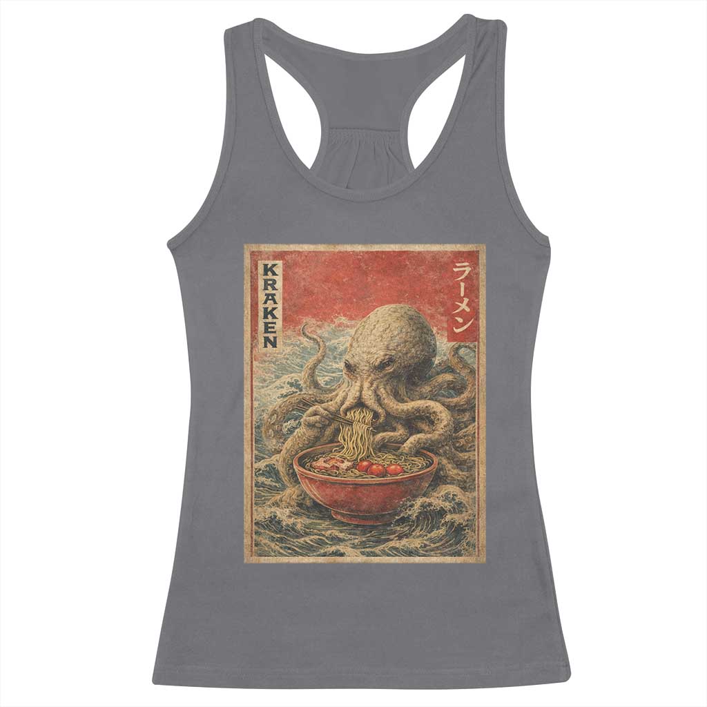 Sea Monster Eating Ramen Racerback Tank Top Vintage Graphic Japanese Lover Ukiyo-e Art TS10 Charcoal Print Your Wear