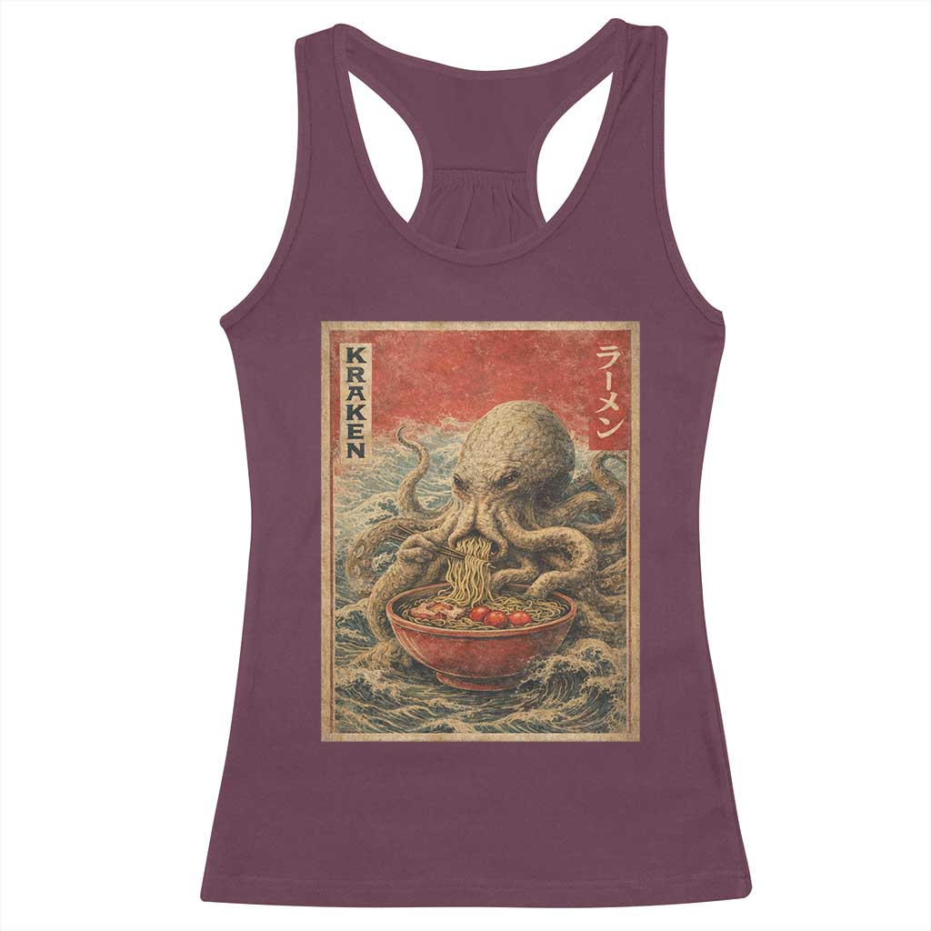 Sea Monster Eating Ramen Racerback Tank Top Vintage Graphic Japanese Lover Ukiyo-e Art TS10 Maroon Print Your Wear