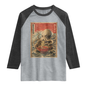 Sea Monster Eating Ramen Raglan Shirt Vintage Graphic Japanese Lover Ukiyo-e Art TS10 Heather Gray Heather Charcoal Print Your Wear