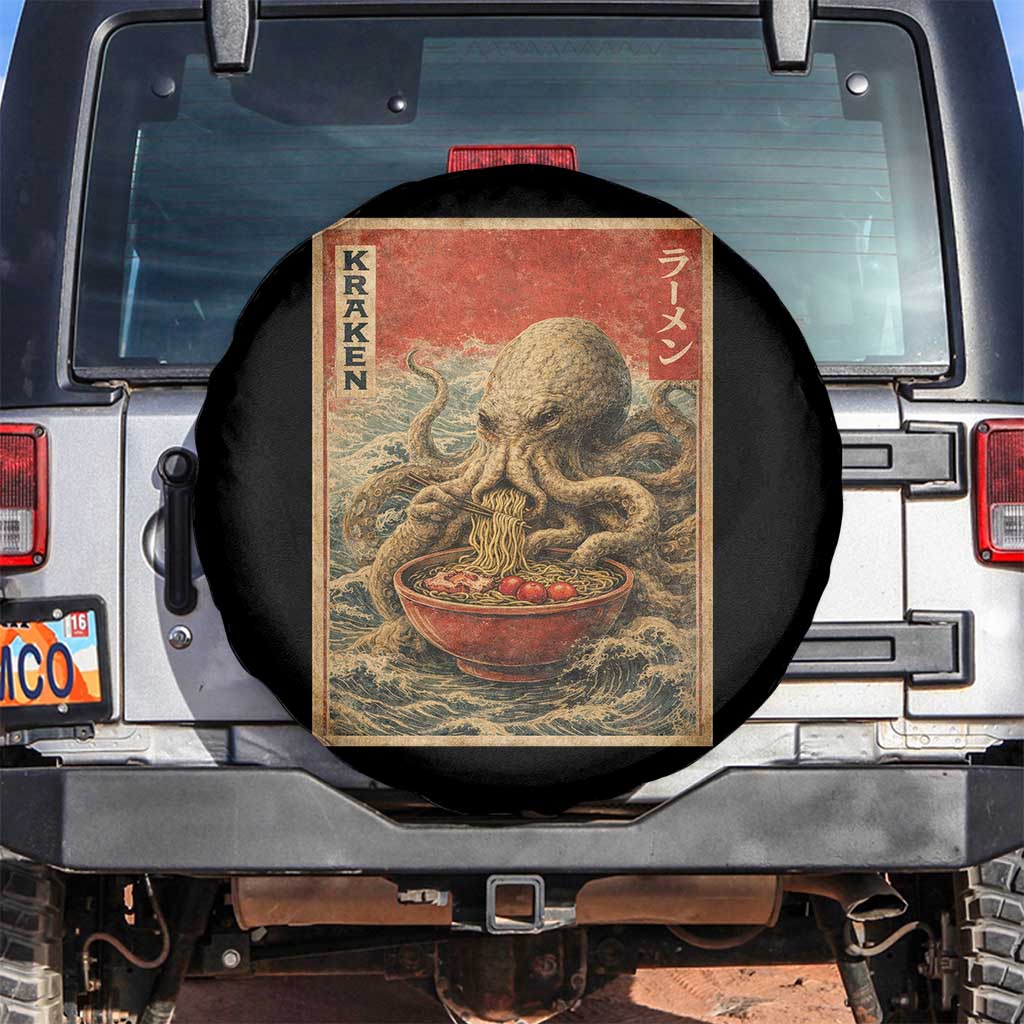 Sea Monster Eating Ramen Spare Tire Cover Vintage Graphic Japanese Lover Ukiyo-e Art TS10 No hole Black Print Your Wear