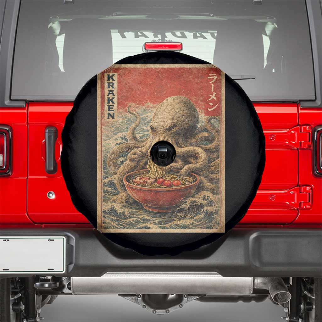 Sea Monster Eating Ramen Spare Tire Cover Vintage Graphic Japanese Lover Ukiyo-e Art TS10 Black Print Your Wear