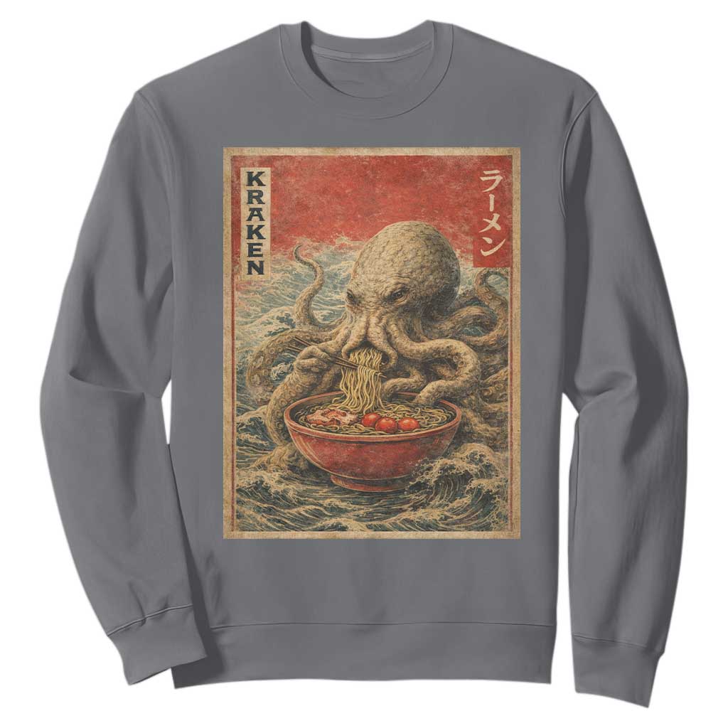 Sea Monster Eating Ramen Sweatshirt Vintage Graphic Japanese Lover Ukiyo-e Art TS10 Charcoal Print Your Wear