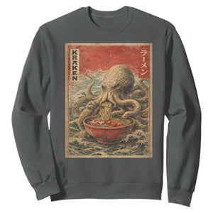 Sea Monster Eating Ramen Sweatshirt Vintage Graphic Japanese Lover Ukiyo-e Art TS10 Dark Heather Print Your Wear