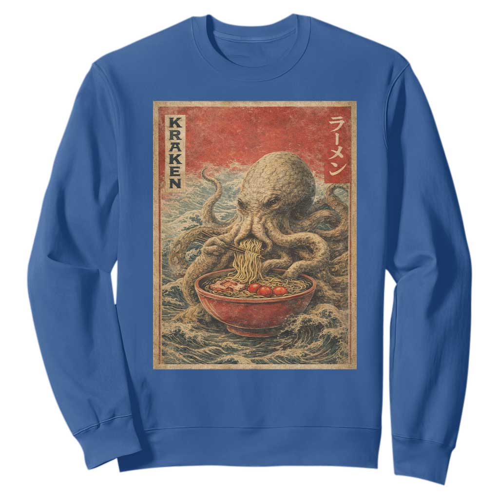 Sea Monster Eating Ramen Sweatshirt Vintage Graphic Japanese Lover Ukiyo-e Art TS10 Royal Blue Print Your Wear