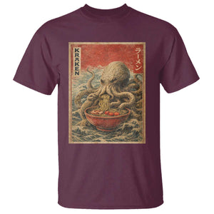 Sea Monster Eating Ramen T Shirt Vintage Graphic Japanese Lover Ukiyo-e Art TS10 Maroon Print Your Wear