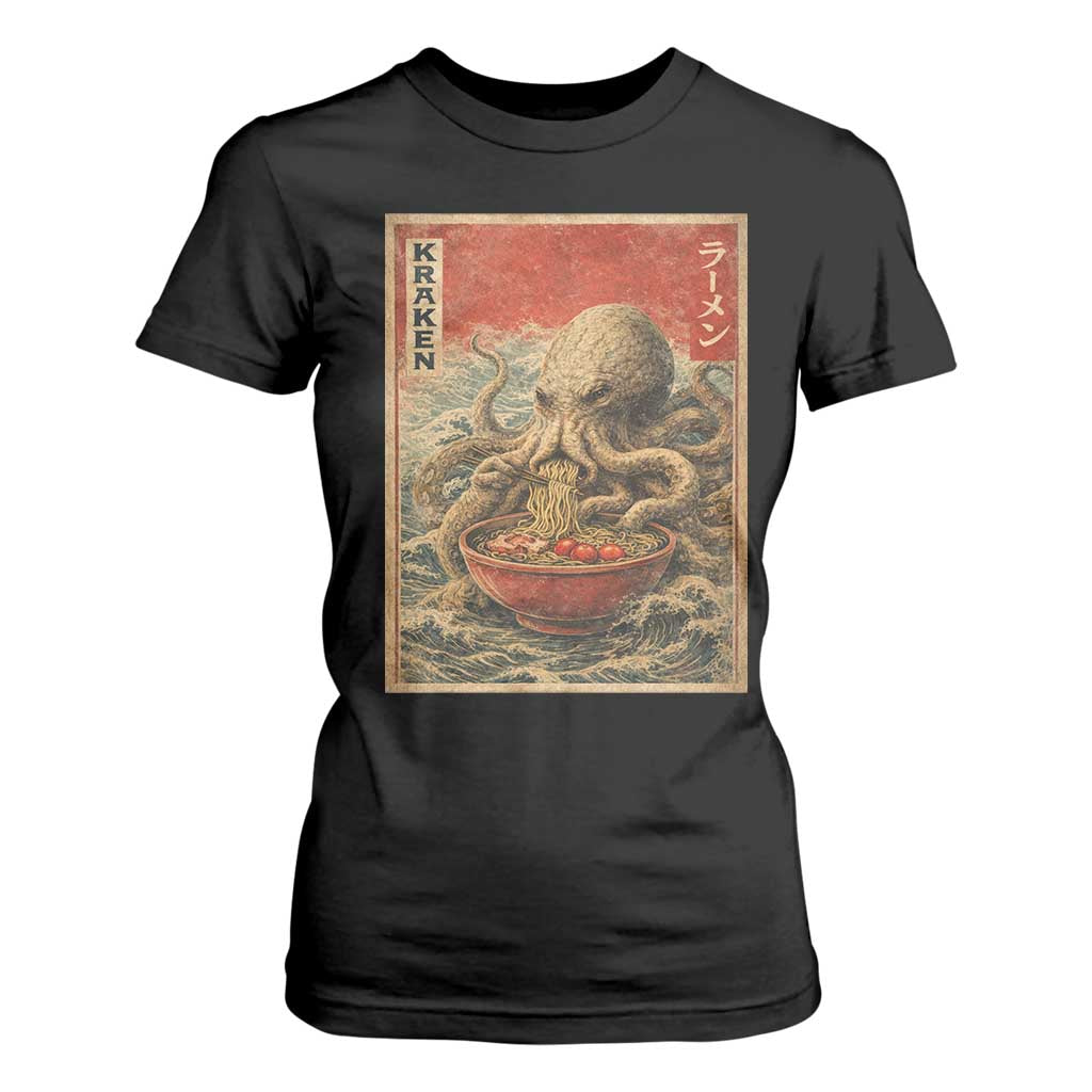 Sea Monster Eating Ramen T Shirt For Women Vintage Graphic Japanese Lover Ukiyo-e Art TS10 Black Print Your Wear