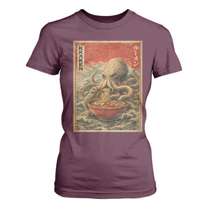 Sea Monster Eating Ramen T Shirt For Women Vintage Graphic Japanese Lover Ukiyo-e Art TS10 Maroon Print Your Wear