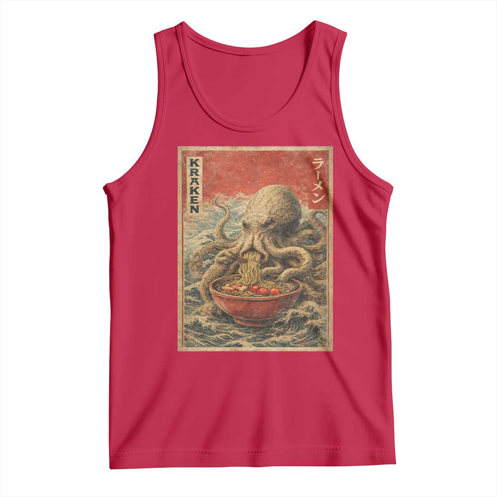 Sea Monster Eating Ramen Tank Top Vintage Graphic Japanese Lover Ukiyo-e Art TS10 Red Print Your Wear