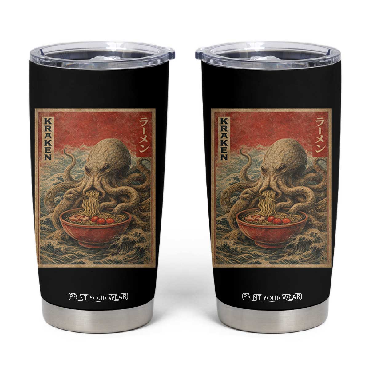 Sea Monster Eating Ramen Tumbler Cup Vintage Graphic Japanese Lover Ukiyo-e Art TS10 Black Print Your Wear