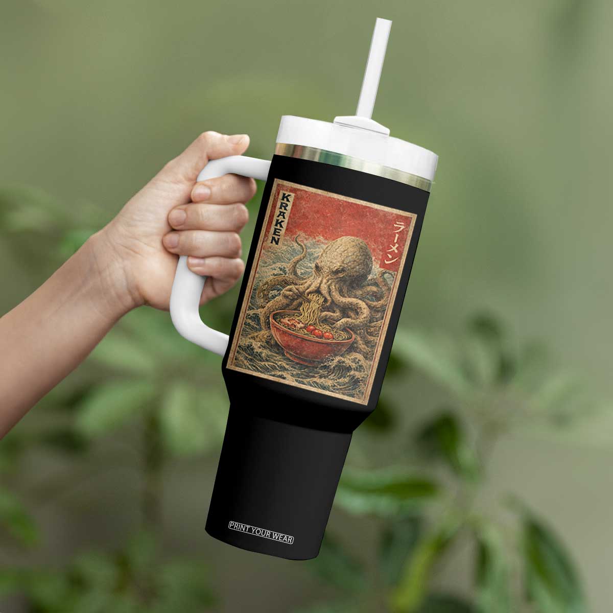 Sea Monster Eating Ramen Tumbler With Handle Vintage Graphic Japanese Lover Ukiyo-e Art TS10 Print Your Wear