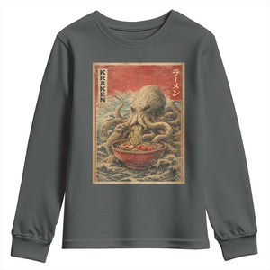 Sea Monster Eating Ramen Youth Sweatshirt Vintage Graphic Japanese Lover Ukiyo-e Art TS10 Dark Heather Print Your Wear