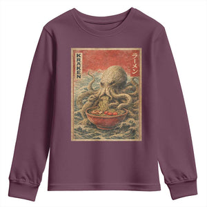 Sea Monster Eating Ramen Youth Sweatshirt Vintage Graphic Japanese Lover Ukiyo-e Art TS10 Maroon Print Your Wear