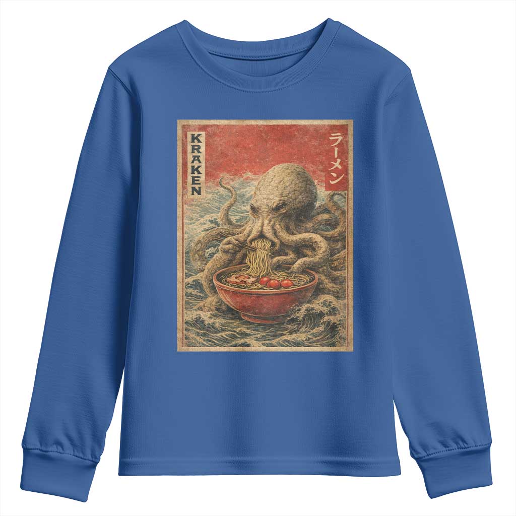 Sea Monster Eating Ramen Youth Sweatshirt Vintage Graphic Japanese Lover Ukiyo-e Art TS10 Royal Blue Print Your Wear