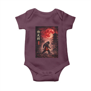 Samurai Bigfoot Baby Onesie Vintage Japanese Graphic Ukiyo-e Art Sasquatch Red Moon TS10 Maroon Print Your Wear
