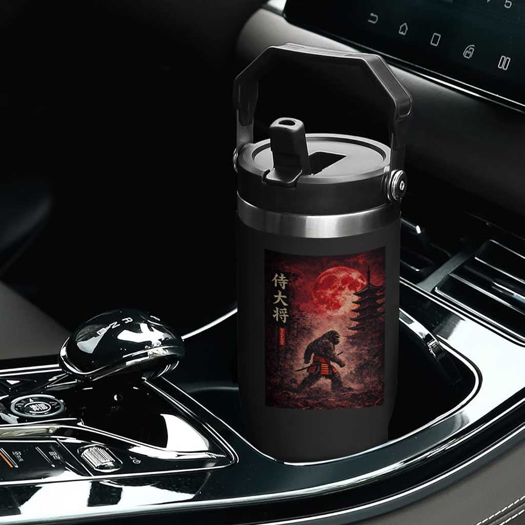 Samurai Bigfoot Flip Straw Tumbler Vintage Japanese Graphic Ukiyo-e Art Sasquatch Red Moon TS10 Print Your Wear