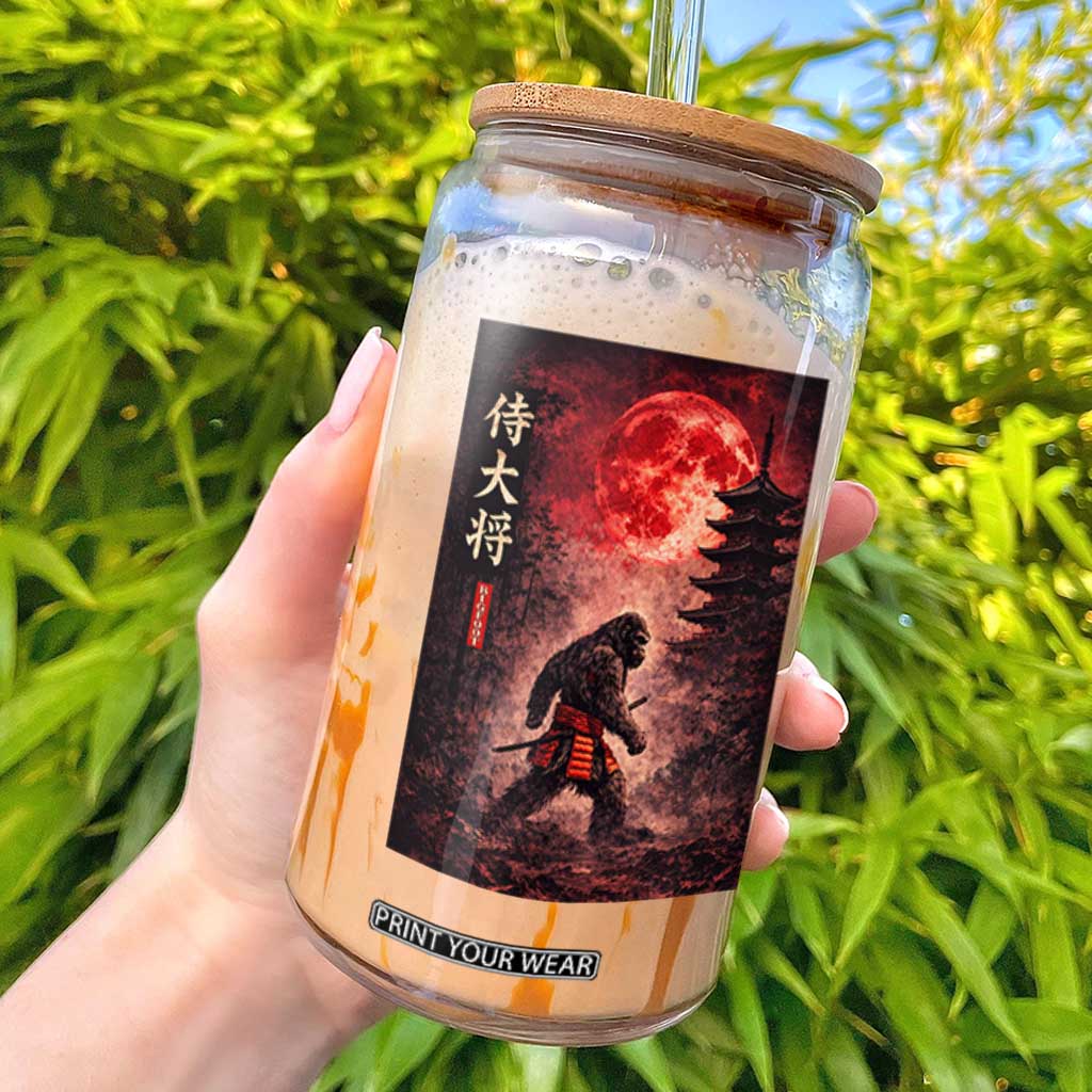 Samurai Bigfoot Glass Can Vintage Japanese Graphic Ukiyo-e Art Sasquatch Red Moon TS10 Black Print Your Wear