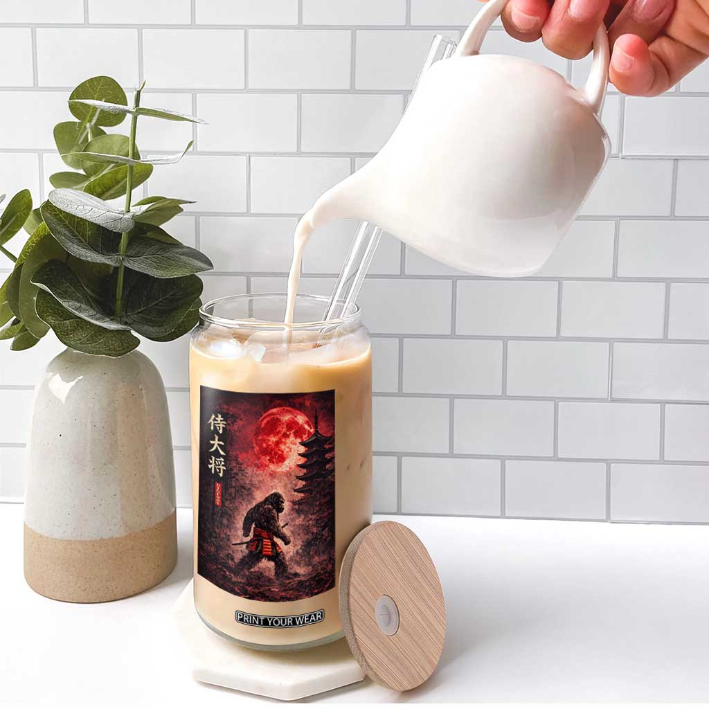 Samurai Bigfoot Glass Can Vintage Japanese Graphic Ukiyo-e Art Sasquatch Red Moon TS10 Print Your Wear